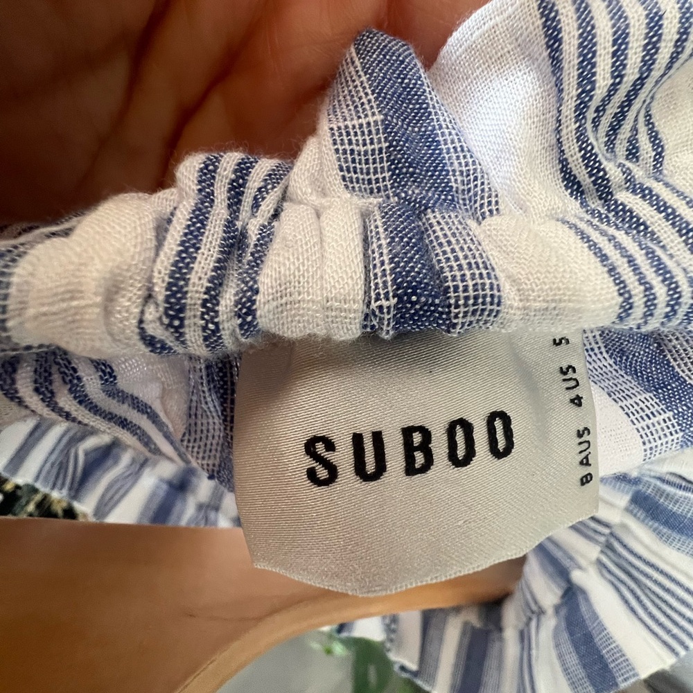 SUBOO blue and white striped off the shoulder top - Picture 5 of 6